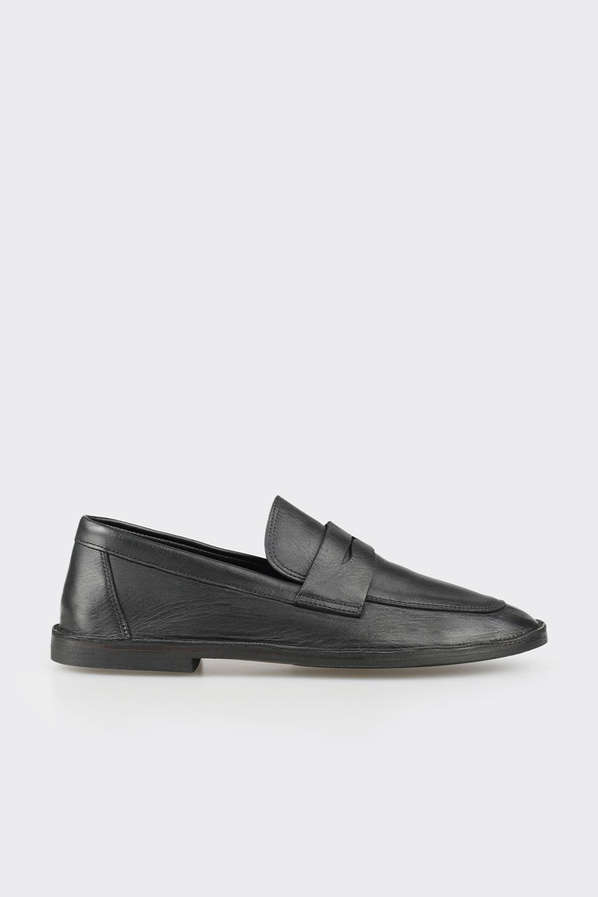 Siyah deri simli kadın loafer, rahat kullanım için - Elle Shoes