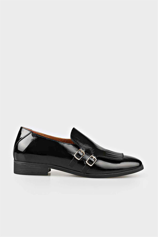 Siyah deri ve rugan kadın loafer, günlük kullanım için - Elle Shoes