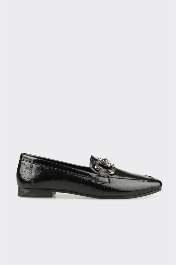 Siyah deri kadın loafer, günlük kullanım için - Elle Shoes