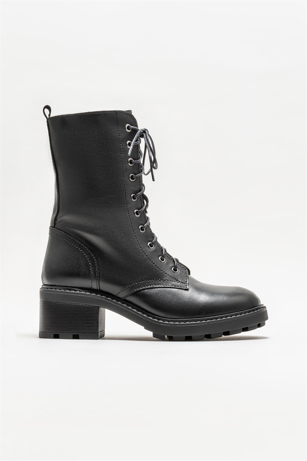 Siyah deri kadın bot, günlük kullanım için - Elle Shoes