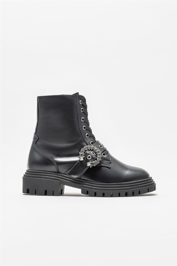 Siyah deri kadın bot, günlük kullanım için - Elle Shoes