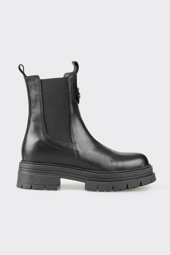 Siyah deri kadın bot, günlük kullanım için - Elle Shoes