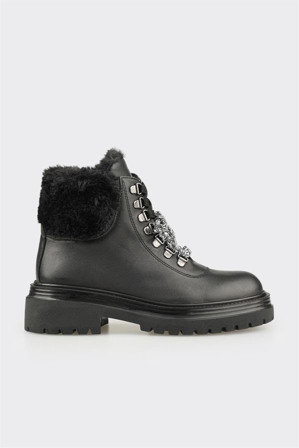 Siyah deri simli kadın bot, günlük kullanım için - Elle Shoes