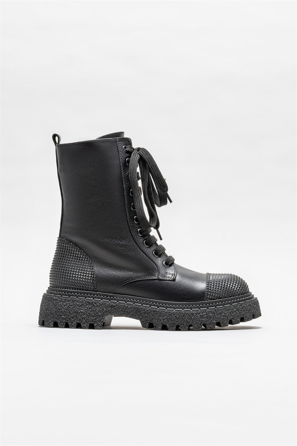 Siyah deri kadın bot, günlük kullanım için - Elle Shoes