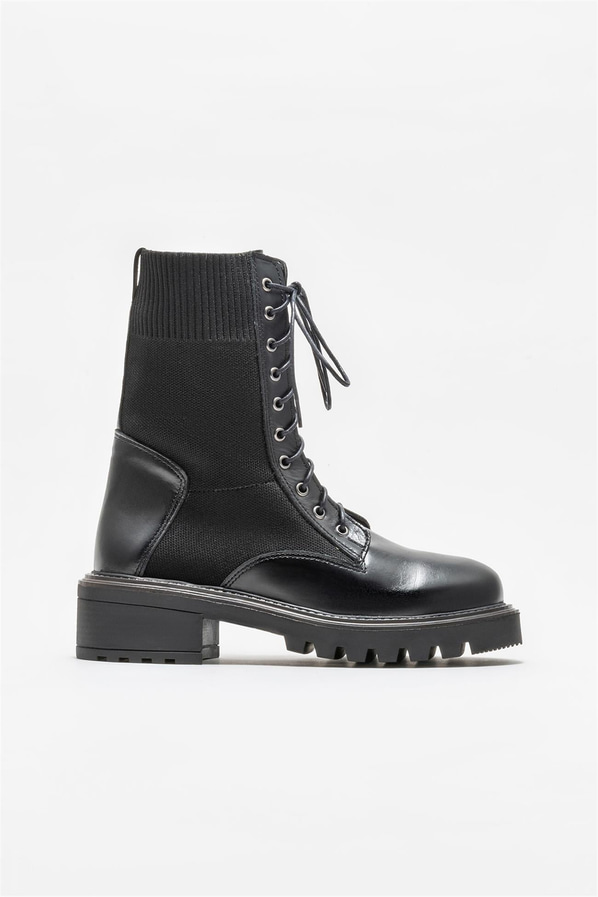 Siyah kahverengi deri simli kalın tabanlı kadın günlük bot, rahat kullanım için - Elle Shoes