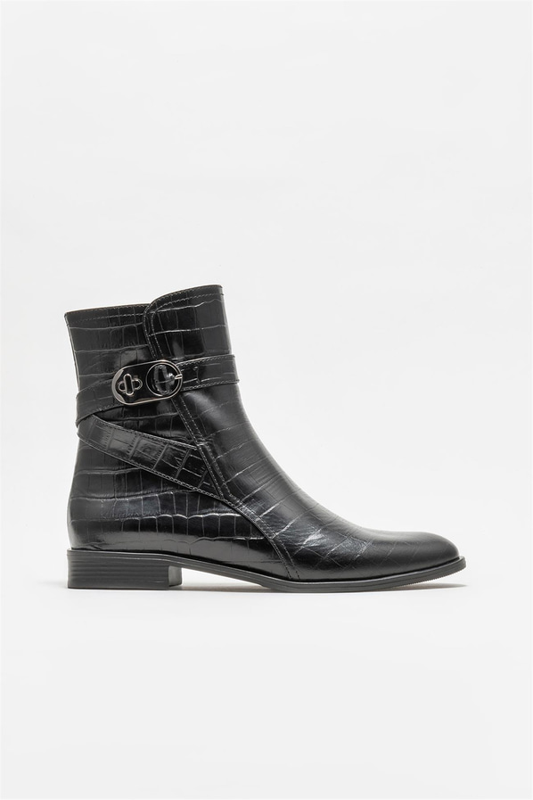Siyah deri kadın bot, günlük kullanım için - Elle Shoes