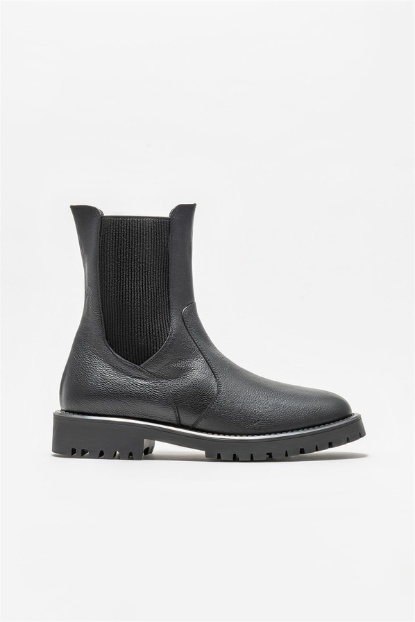 Siyah deri kadın bot, günlük kullanım için - Elle Shoes