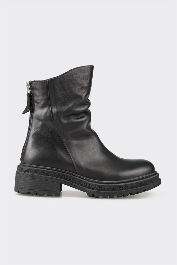 Siyah deri ve süet kalın tabanlı kadın bot, günlük kullanım için - Elle Shoes