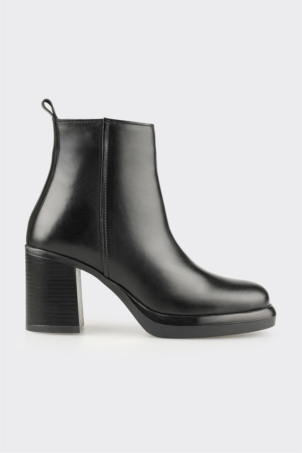 Siyah deri kadın bot, ofis stili için - Elle Shoes