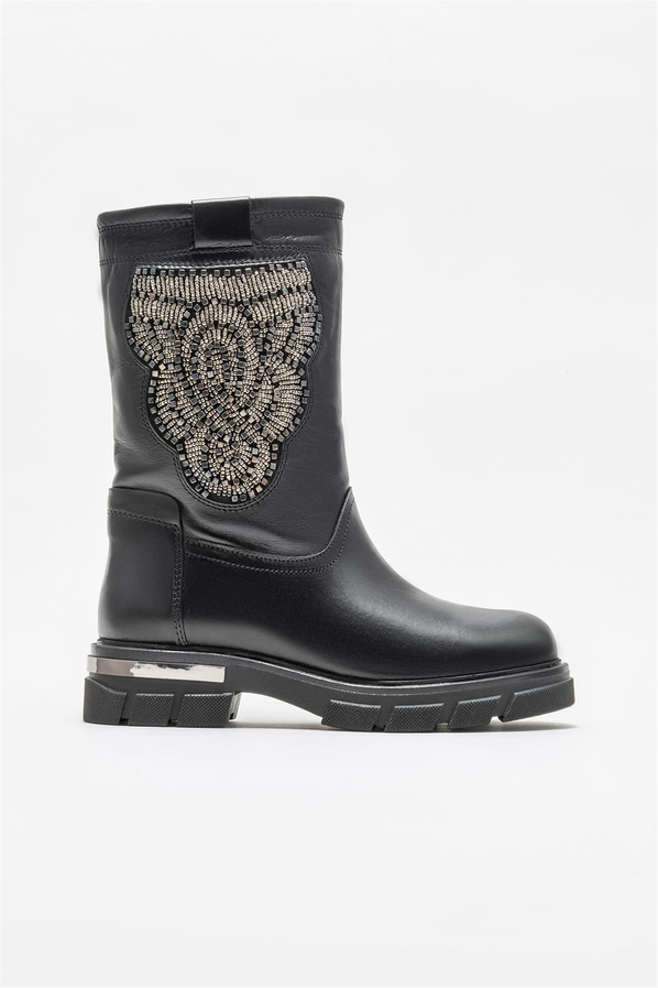 Siyah deri kadın bot, günlük kullanım için - Elle Shoes