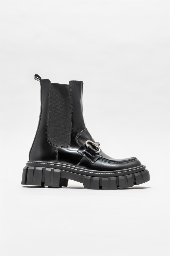 Siyah deri kadın bot, günlük kullanım için - Elle Shoes
