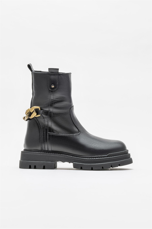 Siyah deri kadın bot, günlük kullanım için - Elle Shoes