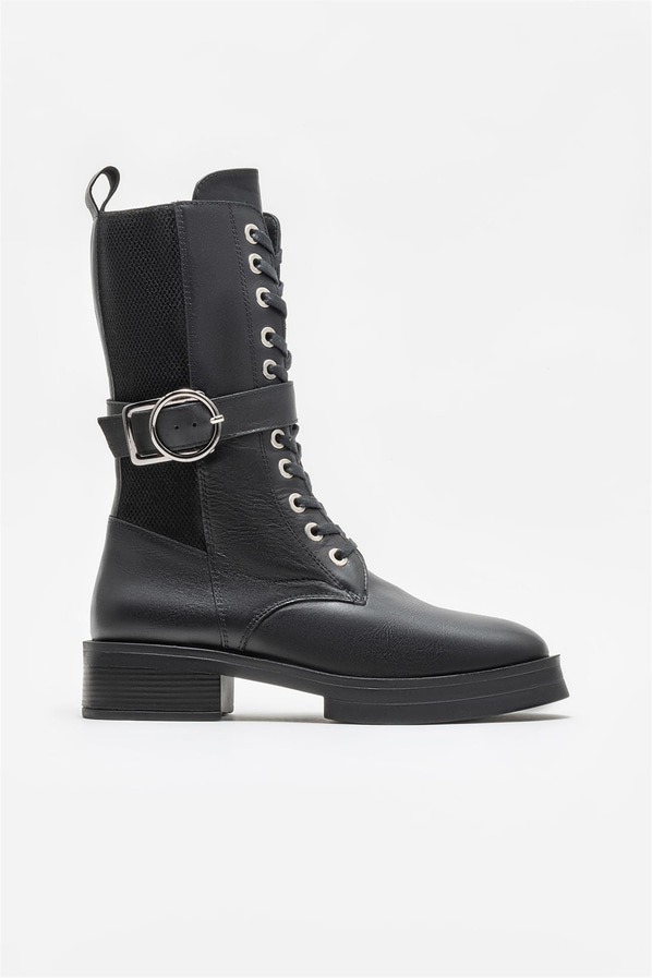 Siyah deri kadın günlük bot, günlük kullanım için - Elle Shoes