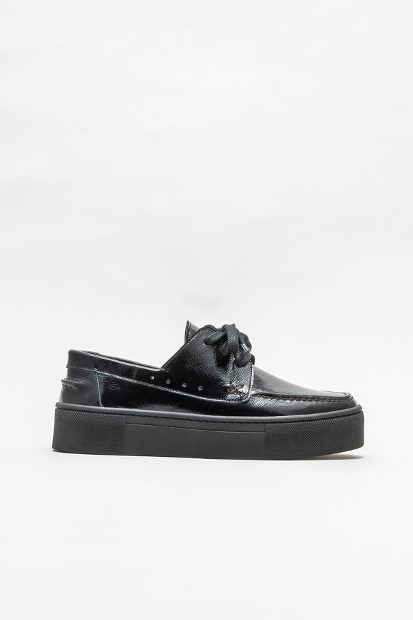 Siyah deri düz kadın ayakkabı, günlük kullanım için - Elle Shoes