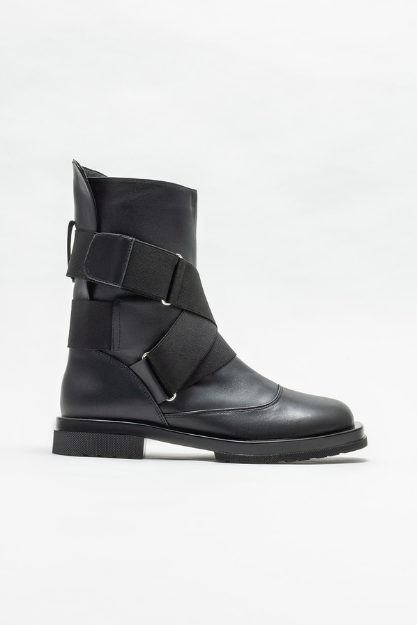 Siyah deri düz kadın bot, günlük kullanım için - Elle Shoes