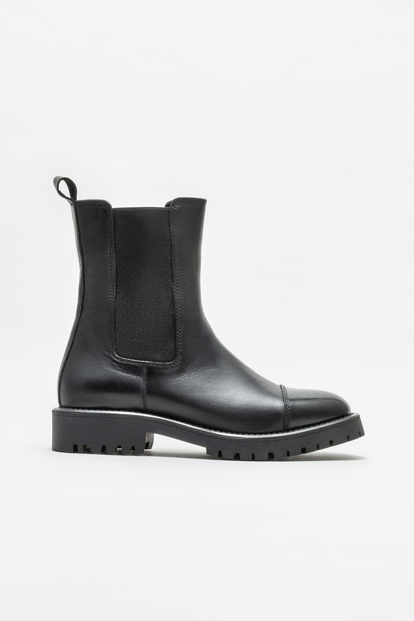 Siyah deri düz kadın bot, günlük kullanım için - Elle Shoes