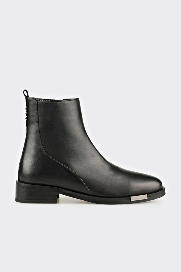 Siyah Deri Kadın Klasik Bot