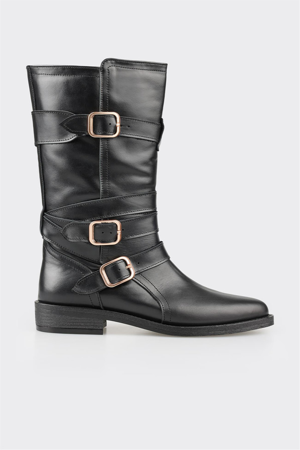 Siyah deri kadın bot, klasik stil için - Elle Shoes
