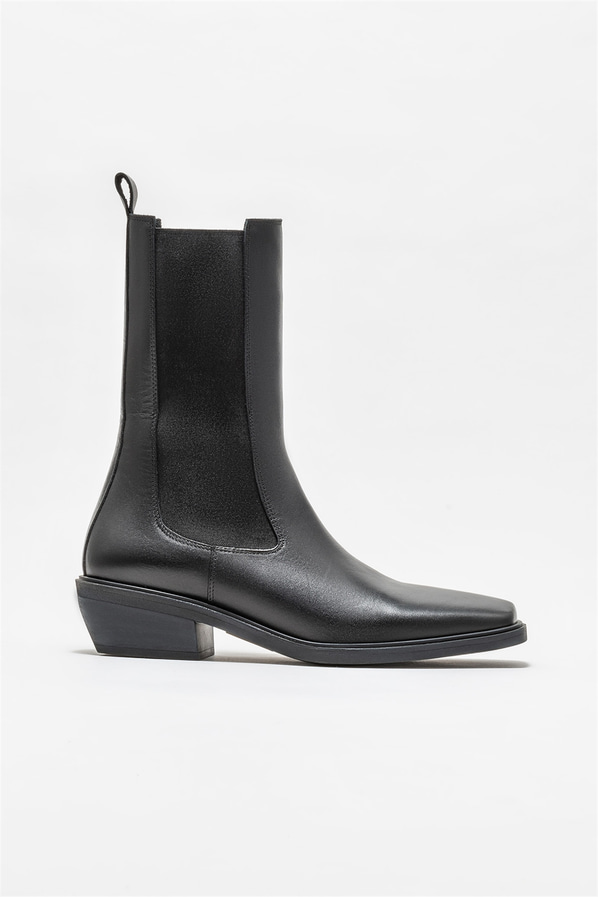 Siyah deri kadın bot, klasik stil için - Elle Shoes
