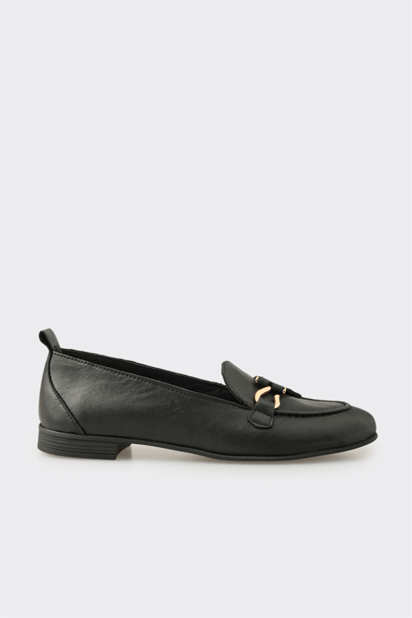 Siyah Deri Kadın Loafer