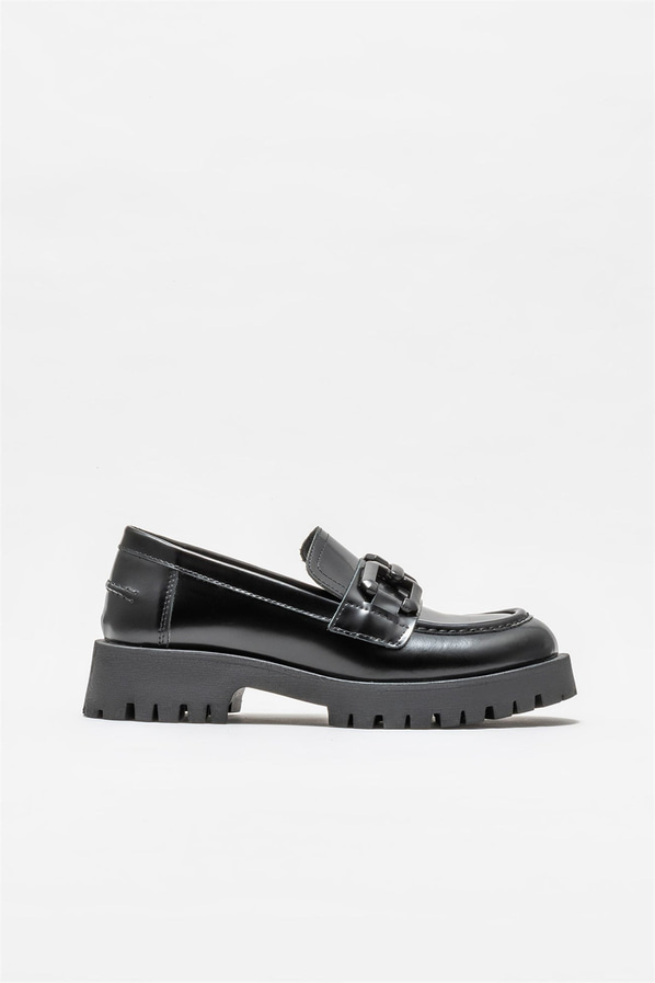 Siyah deri kadın loafer - Elle Shoes