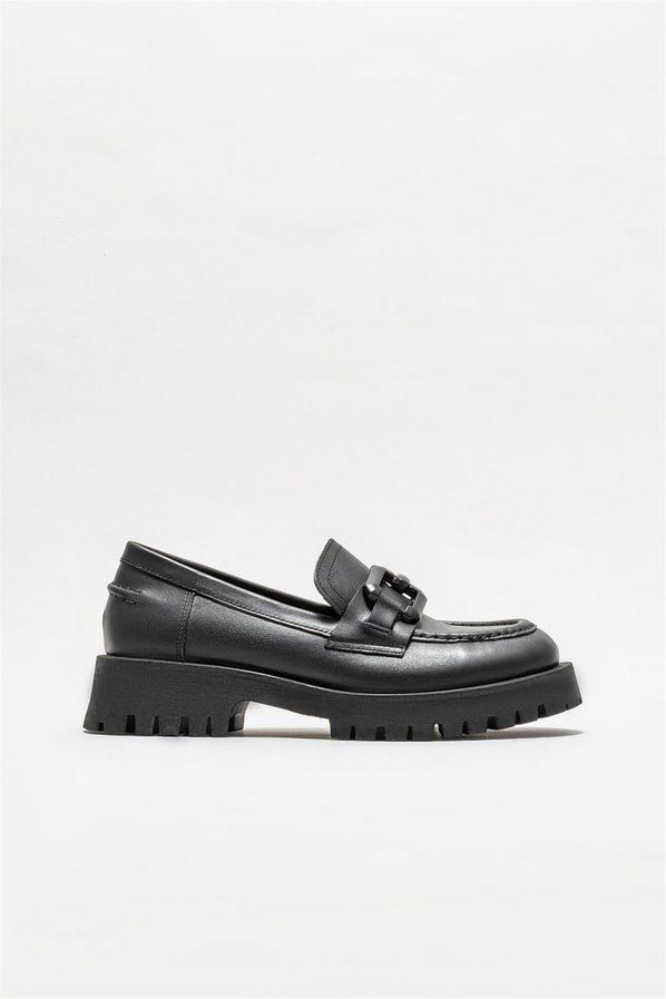 Siyah deri kadın loafer - Elle Shoes