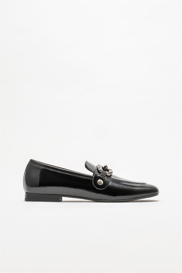 Siyah deri kadın loafer - Elle Shoes