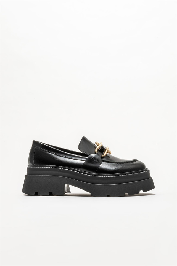 Siyah deri kadın loafer - Elle Shoes