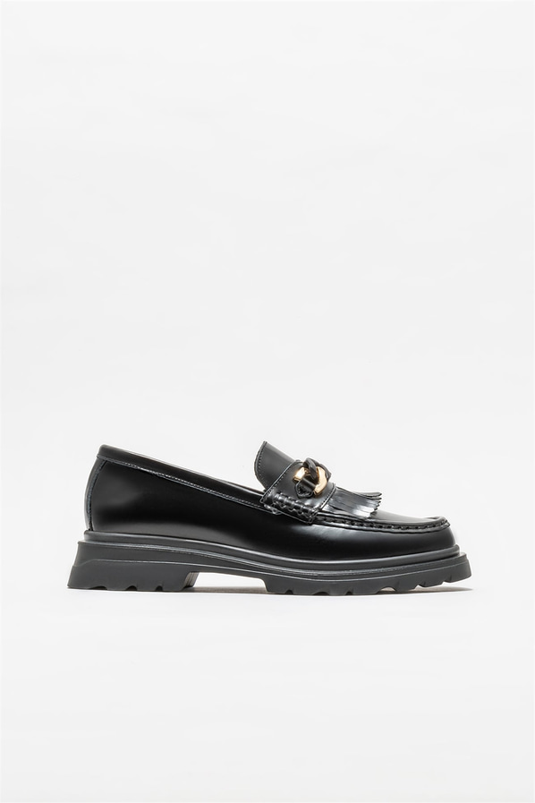 Siyah deri kadın loafer - Elle Shoes