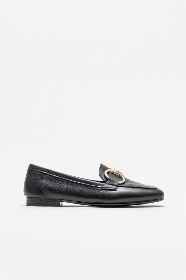 Siyah deri kadın loafer - Elle Shoes
