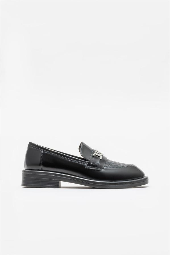 Siyah deri kadın loafer - Elle Shoes