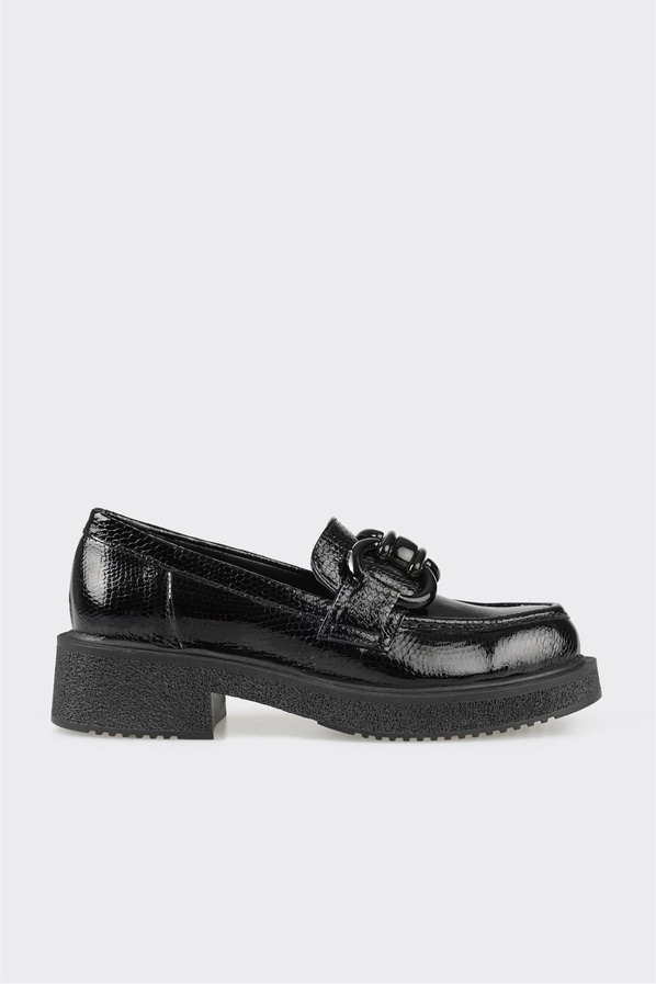 Siyah deri kadın loafer - Elle Shoes