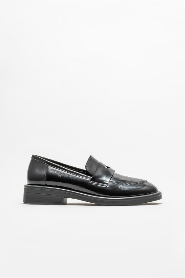 Siyah deri kadın loafer - Elle Shoes