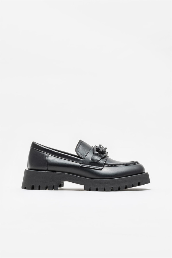 Siyah deri kadın loafer - Elle Shoes