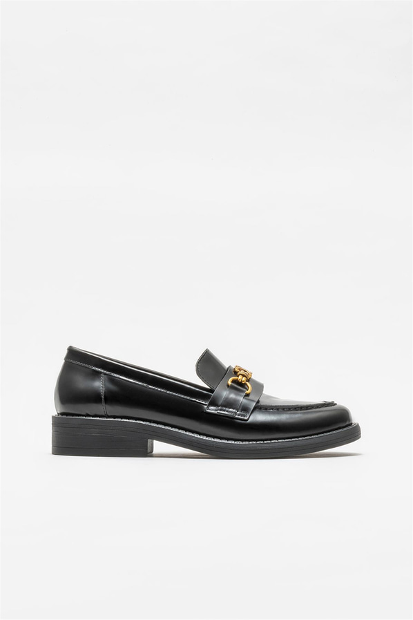 Siyah deri kadın loafer - Elle Shoes