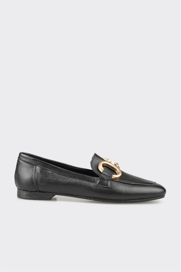 Siyah deri kadın loafer, klasik stil için - Elle Shoes