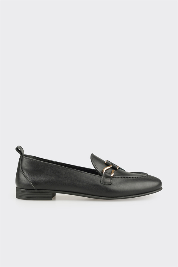 Siyah Deri Kadın Loafer