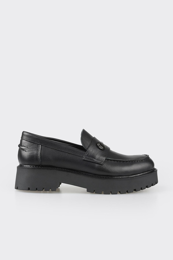 Siyah deri kadın loafer - Elle Shoes