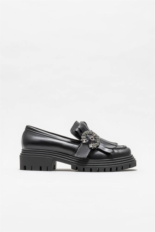 Siyah deri kadın loafer - Elle Shoes