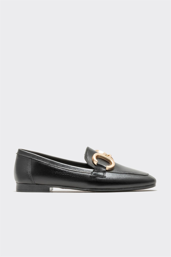 Siyah deri kadın loafer, klasik stil için - Elle Shoes