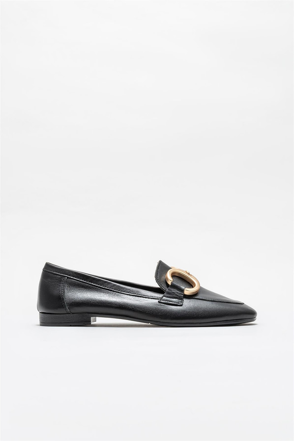 Siyah deri kadın loafer, klasik stil için - Elle Shoes