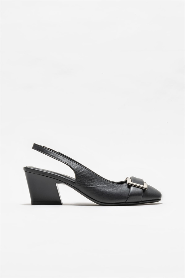 Siyah deri kadın topuklu ayakkabı - Elle Shoes