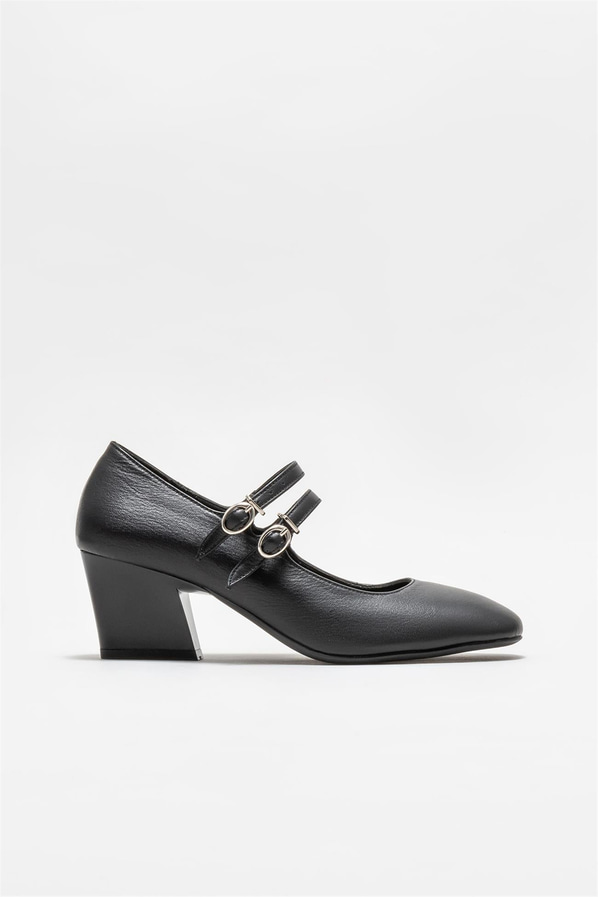 Siyah deri kadın topuklu ayakkabı - Elle Shoes