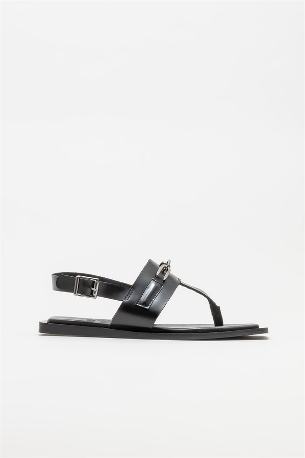 Siyah deri kadın sandalet - Elle Shoes