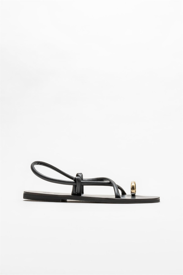 Siyah deri kadın sandalet - Elle Shoes