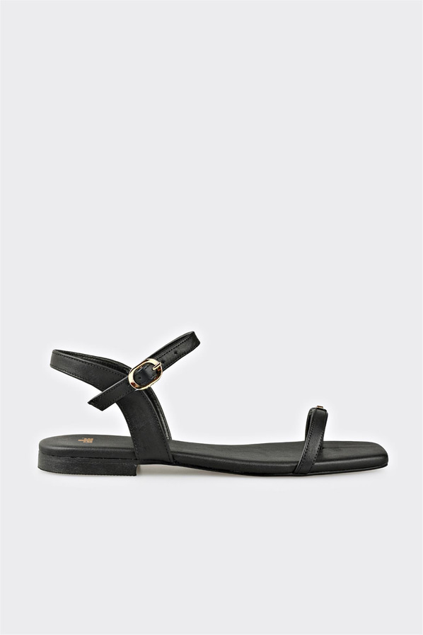 Siyah deri kadın düz sandalet, rahat kullanım için - Elle Shoes