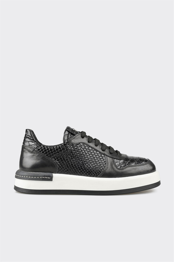 Siyah çok renkli deri kadın sneaker - Elle Shoes