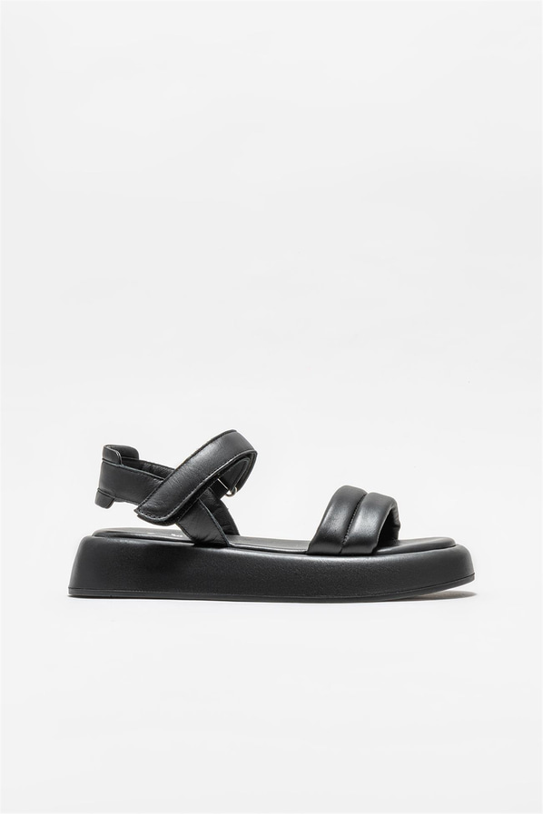 Siyah deri kadın sandalet - Elle Shoes