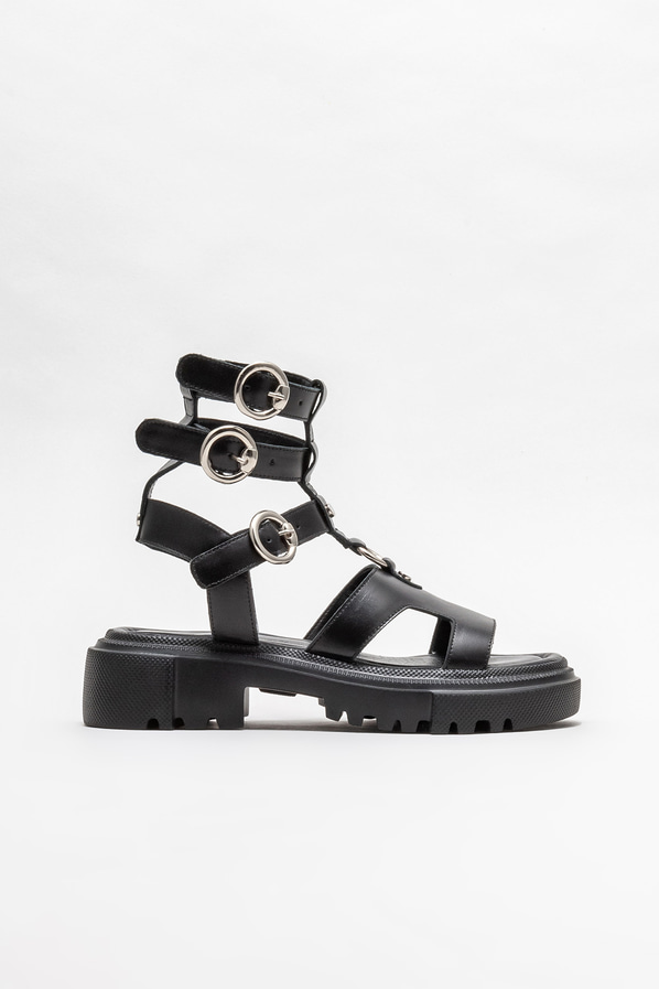 Siyah deri kadın sandalet - Elle Shoes