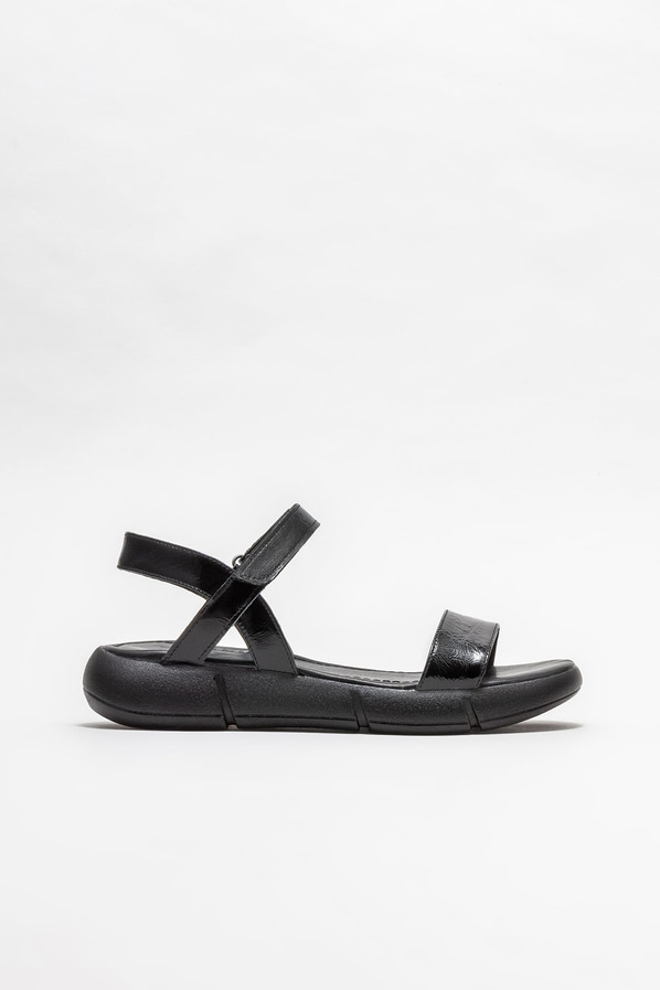 Siyah deri kadın sandalet - Elle Shoes